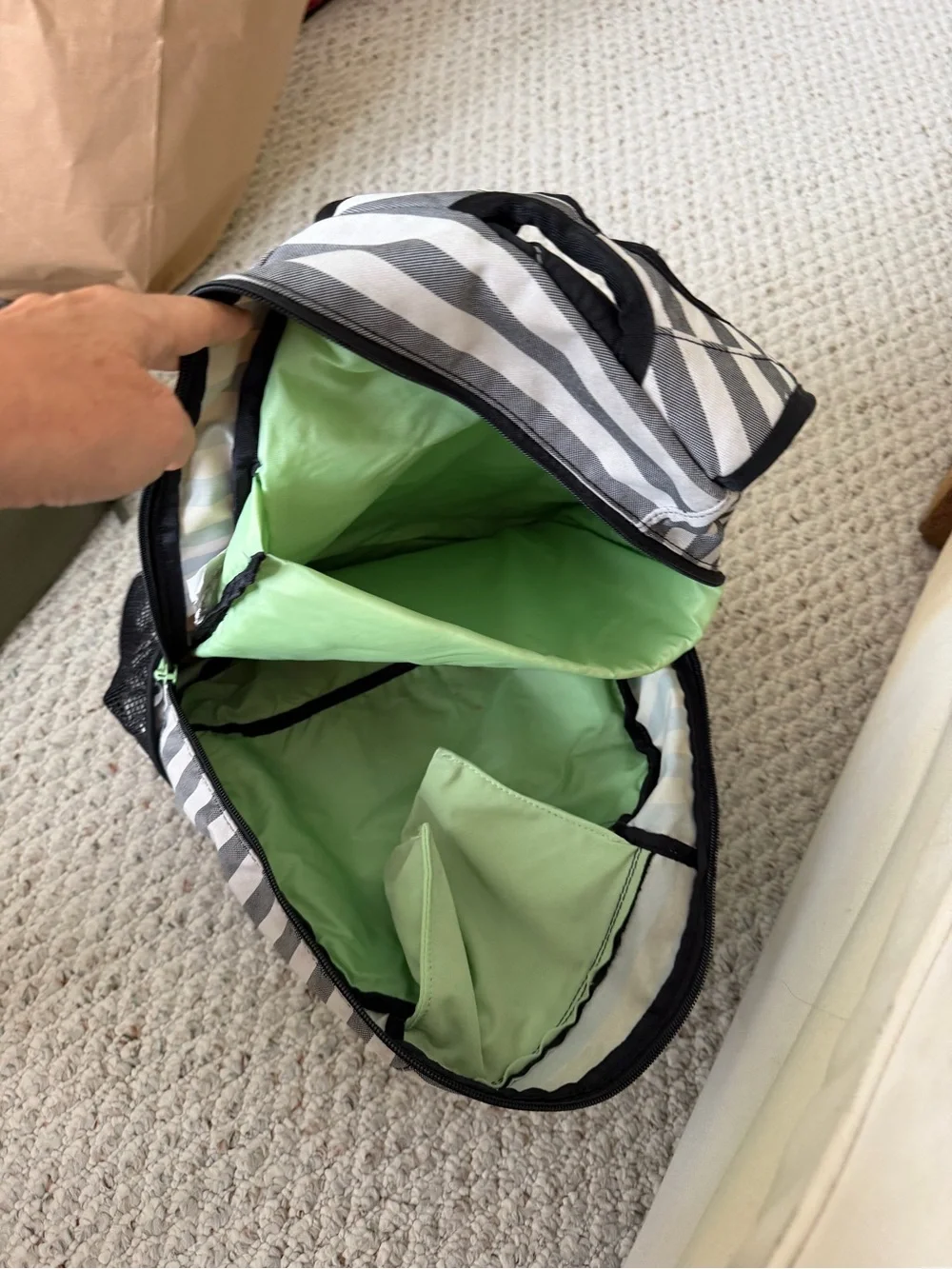 Dakine Gray and White Striped Backpack with Black Accents